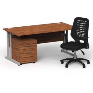 Surge 1600mm Cantilever Straight Desk With Mobile Pedestal and PassPro Black Back Operator Chair - Image 5