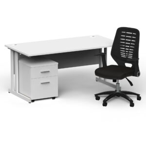 Surge 1600mm Cantilever Straight Desk With Mobile Pedestal and PassPro Black Back Operator Chair - Image 6