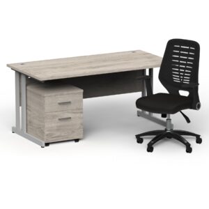 Surge 1600mm Cantilever Straight Desk With Mobile Pedestal and PassPro Black Back Operator Chair - Image 7