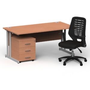 Surge 1600mm Cantilever Straight Desk With Mobile Pedestal and PassPro Black Back Operator Chair - Image 8