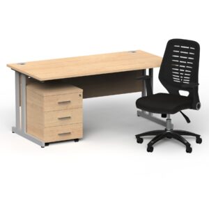 Surge 1600mm Cantilever Straight Desk With Mobile Pedestal and PassPro Black Back Operator Chair - Image 9