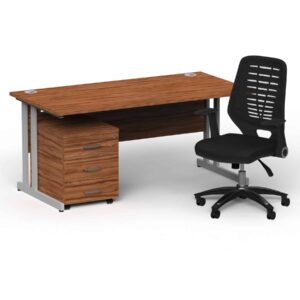 Surge 1600mm Cantilever Straight Desk With Mobile Pedestal and PassPro Black Back Operator Chair - Image 11