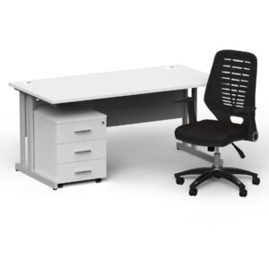 Surge 1600mm Cantilever Straight Desk With Mobile Pedestal and PassPro Black Back Operator Chair - Image 12