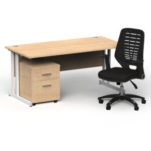 Surge 1600mm Cantilever Straight Desk With Mobile Pedestal and PassPro Black Back Operator Chair - Image 15