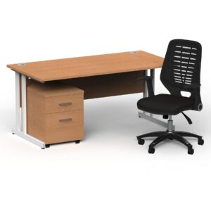 Surge 1600mm Cantilever Straight Desk With Mobile Pedestal and PassPro Black Back Operator Chair - Image 16