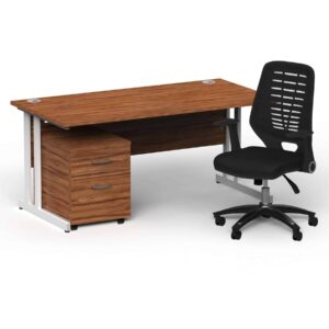 Surge 1600mm Cantilever Straight Desk With Mobile Pedestal and PassPro Black Back Operator Chair - Image 17