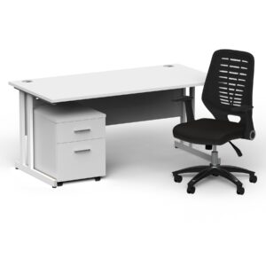 Surge 1600mm Cantilever Straight Desk With Mobile Pedestal and PassPro Black Back Operator Chair - Image 18