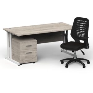 Surge 1600mm Cantilever Straight Desk With Mobile Pedestal and PassPro Black Back Operator Chair - Image 19
