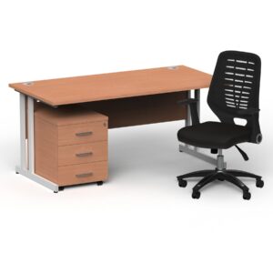 Surge 1600mm Cantilever Straight Desk With Mobile Pedestal and PassPro Black Back Operator Chair - Image 20