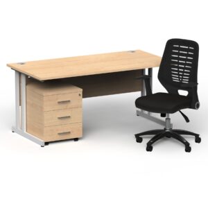 Surge 1600mm Cantilever Straight Desk With Mobile Pedestal and PassPro Black Back Operator Chair - Image 21