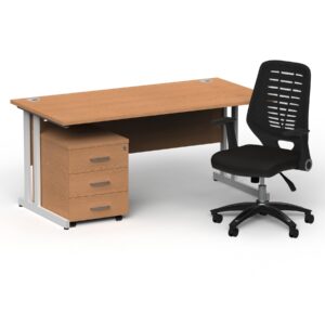 Surge 1600mm Cantilever Straight Desk With Mobile Pedestal and PassPro Black Back Operator Chair - Image 22
