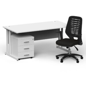 Surge 1600mm Cantilever Straight Desk With Mobile Pedestal and PassPro Black Back Operator Chair - Image 24