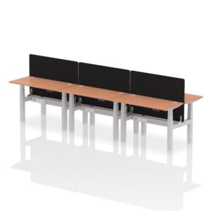 Breeze Back-to-Back Slimline Height Adjustable Bench Desk - 6 Person with Black Straight Screen - Image 2
