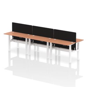 Breeze Back-to-Back Slimline Height Adjustable Bench Desk - 6 Person with Black Straight Screen - Image 3