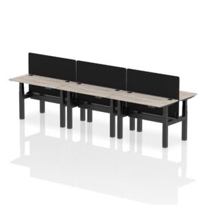 Breeze Back-to-Back Slimline Height Adjustable Bench Desk - 6 Person with Black Straight Screen - Image 4
