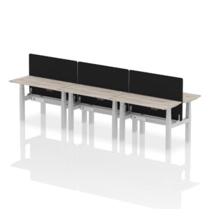 Breeze Back-to-Back Slimline Height Adjustable Bench Desk - 6 Person with Black Straight Screen - Image 5