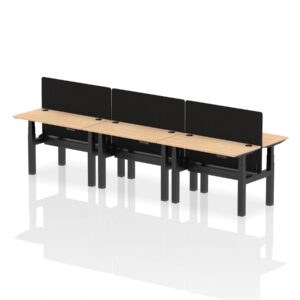 Breeze Back-to-Back Slimline Height Adjustable Bench Desk - 6 Person with Black Straight Screen - Image 7