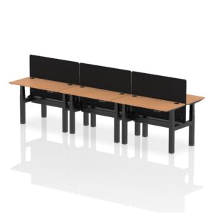 Breeze Back-to-Back Slimline Height Adjustable Bench Desk - 6 Person with Black Straight Screen - Image 10