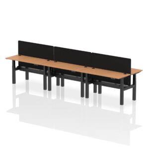 Breeze Back-to-Back Slimline Height Adjustable Bench Desk - 6 Person with Black Straight Screen - Image 28