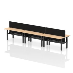 Breeze Back-to-Back Slimline Height Adjustable Bench Desk - 6 Person with Black Straight Screen - Image 43