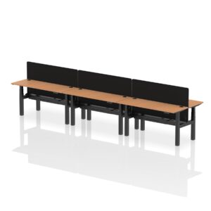 Breeze Back-to-Back Slimline Height Adjustable Bench Desk - 6 Person with Black Straight Screen - Image 46