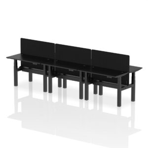 Breeze Back-to-Back Slimline Height Adjustable Bench Desk - 6 Person with Black Straight Screen - Image 73