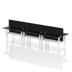 Breeze Back-to-Back Slimline Height Adjustable Bench Desk - 6 Person with Black Straight Screen - Image 78