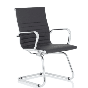 Orleans Black Leather Cantilever Visitor Chair with Arms