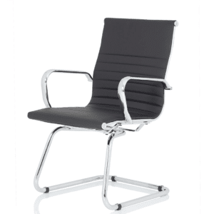 Orleans Black Leather Cantilever Visitor Chair with Arms - Image 3