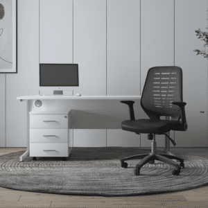 Surge 1600mm Cantilever Straight Desk With Mobile Pedestal and PassPro Black Back Operator Chair - Image 27