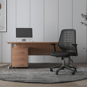 Surge 1600mm Cantilever Straight Desk With Mobile Pedestal and PassPro Black Back Operator Chair - Image 2