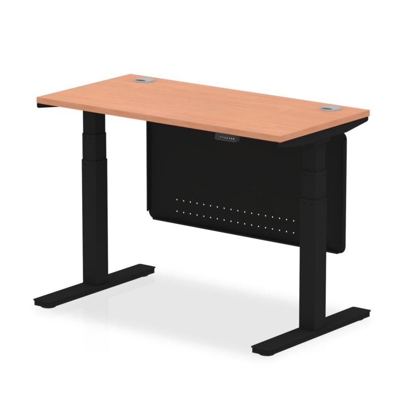 OE - Breeze Height Adjustable Slimline Desk with Cable Ports with Steel Modesty Panel