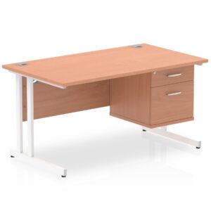 OE - Surge 1400mm Cantilever Straight Desk With Single Fixed Pedestal