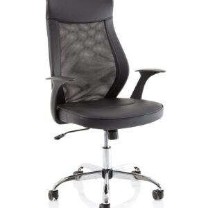 Cove High Mesh Back Task Operator Black Leather Office Chair with Arms
