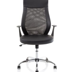 Cove High Mesh Back Task Operator Black Leather Office Chair with Arms - Image 2