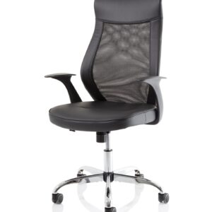 Cove High Mesh Back Task Operator Black Leather Office Chair with Arms - Image 3