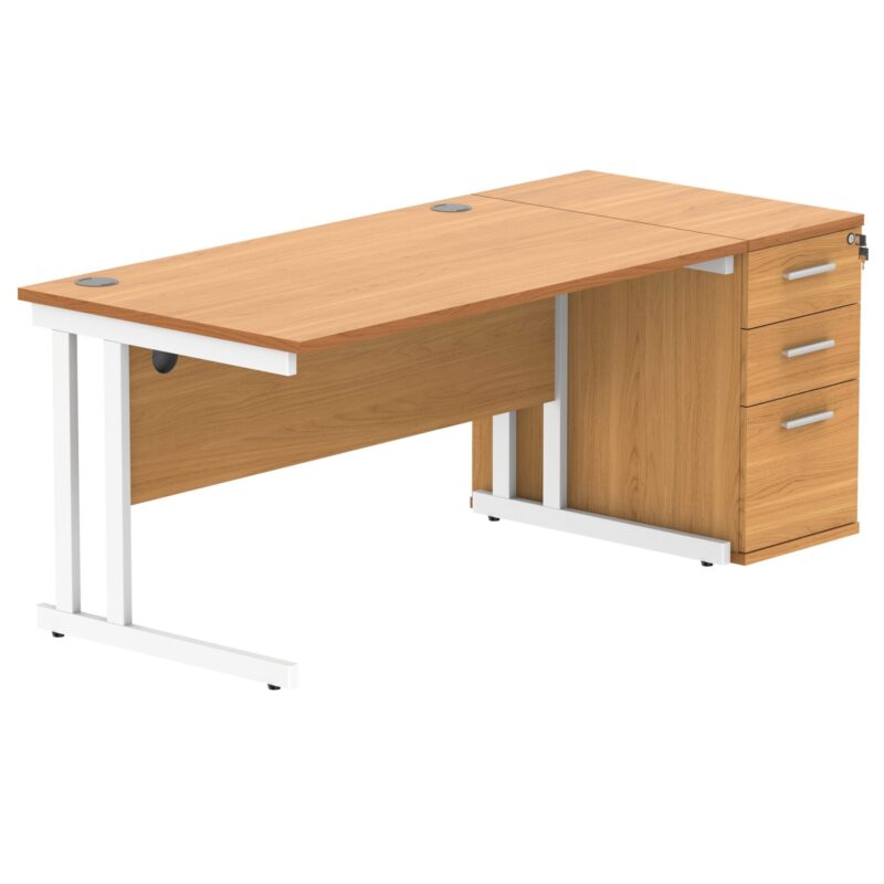 Double Upright Rectangular Desk + Desk High Pedestal