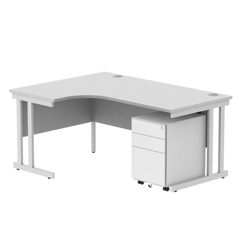 Double Upright Left Hand Radial Desk + Under Desk Steel Pedestal 3 Drawers