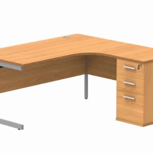 Double Upright Right Hand Radial Desk + Desk High Pedestal
