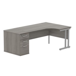 Double Upright Right Hand Radial Desk + Desk High Pedestal