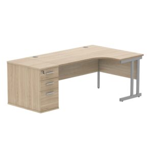 Double Upright Right Hand Radial Desk + Desk High Pedestal