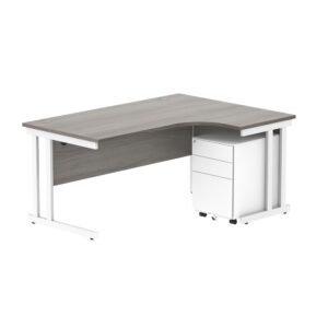 Double Upright Right Hand Radial Desk + Under Desk Steel Pedestal 3 Drawers