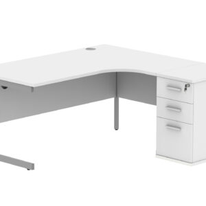 Double Upright Right Hand Radial Desk + Desk High Pedestal