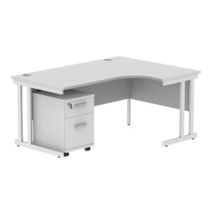 Double Upright Right Hand Radial Desk + 2 Drawer Mobile Under Desk Pedestal