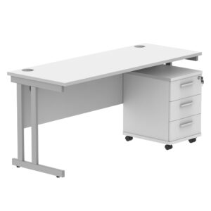 Double Upright Rectangular Desk + 3 Drawer Mobile Under Desk Pedestal