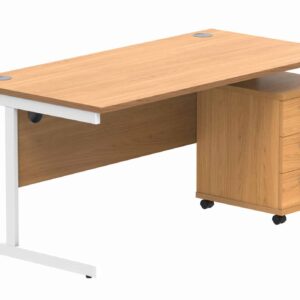 Double Upright Rectangular Desk + 3 Drawer Mobile Under Desk Pedestal