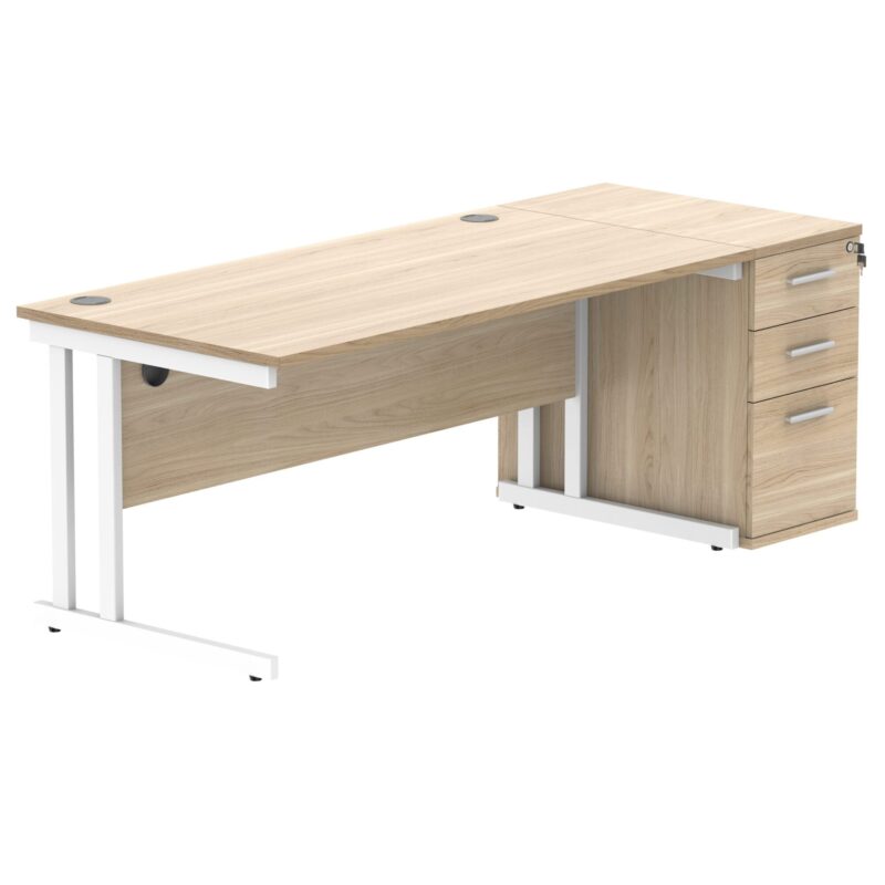 Double Upright Rectangular Desk + Desk High Pedestal