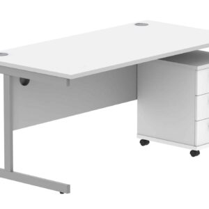 Double Upright Rectangular Desk + 3 Drawer Mobile Under Desk Pedestal