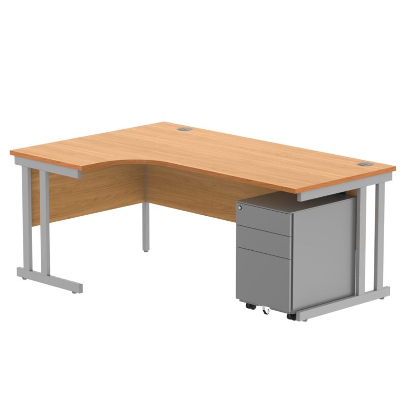 Double Upright Left Hand Radial Desk + Under Desk Steel Pedestal 3 Drawers