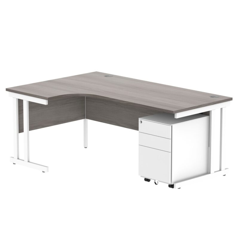 Double Upright Left Hand Radial Desk + Under Desk Steel Pedestal 3 Drawers